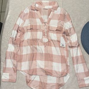 Criss cross front pink flannel